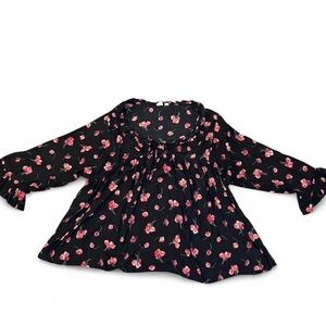 GAP Black Blouse with Pink Floral Pattern